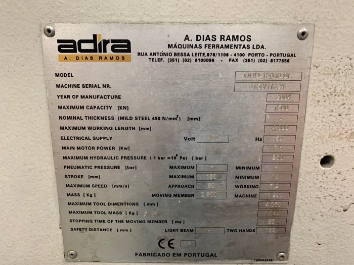 ADIRA MODEL QHD 15040 BL 150 X 4000CNC PRESS BR STOCK NO 01866 - Image 4