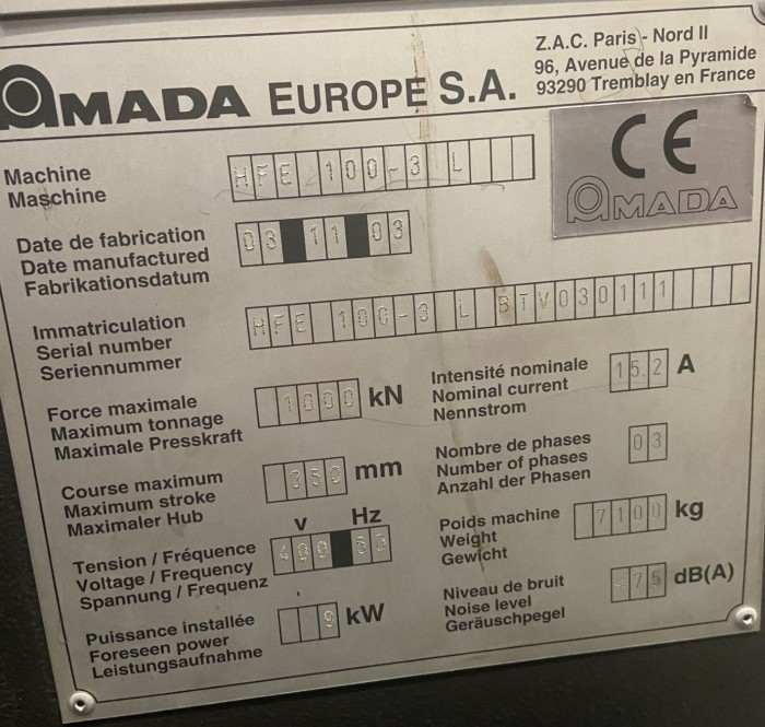 AMADA HFE 1003L STOCK NO 01906 - Image 9