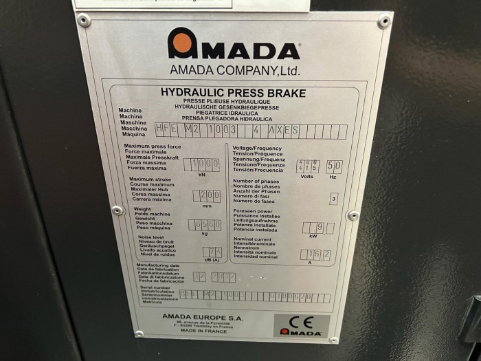 AMADA HFE MK 2 103-3 STOCK NO 01929 - Image 8